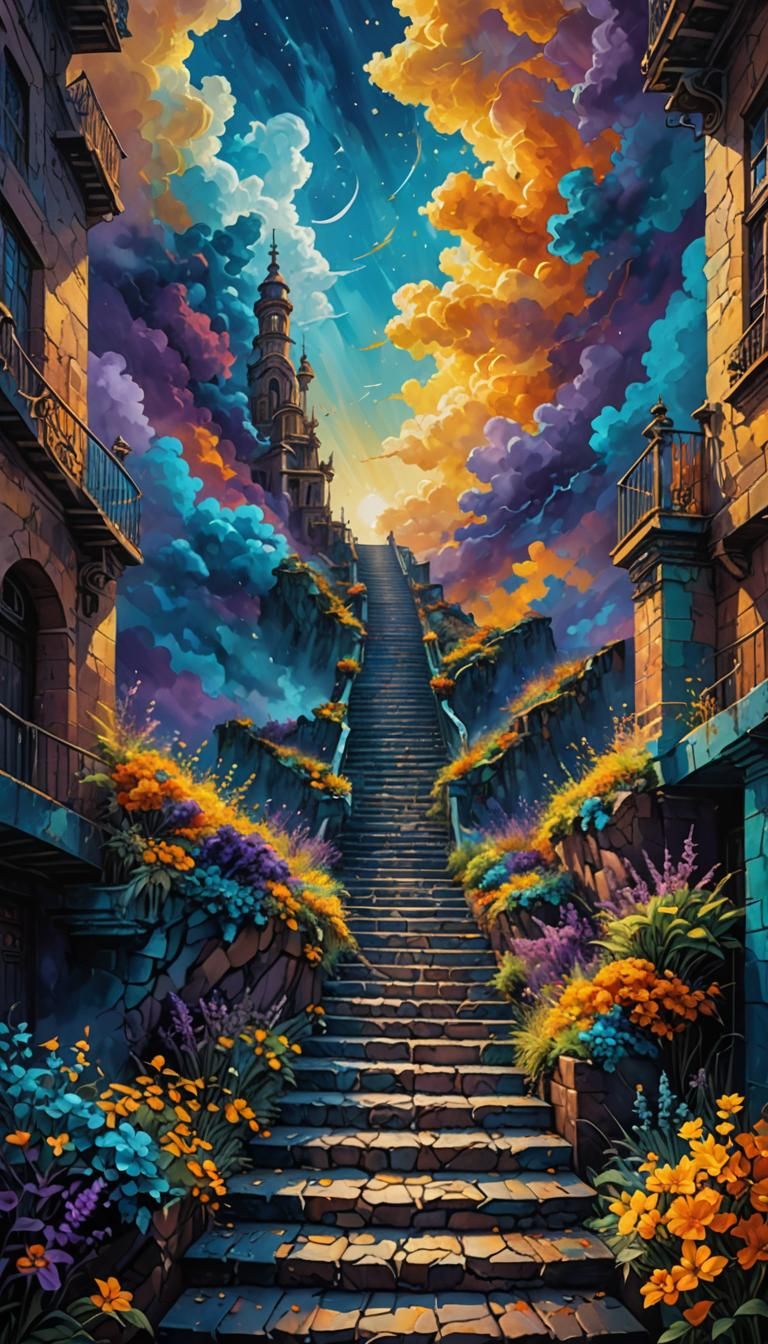 Endless Stairway to Heaven: Impasto Oil Painting