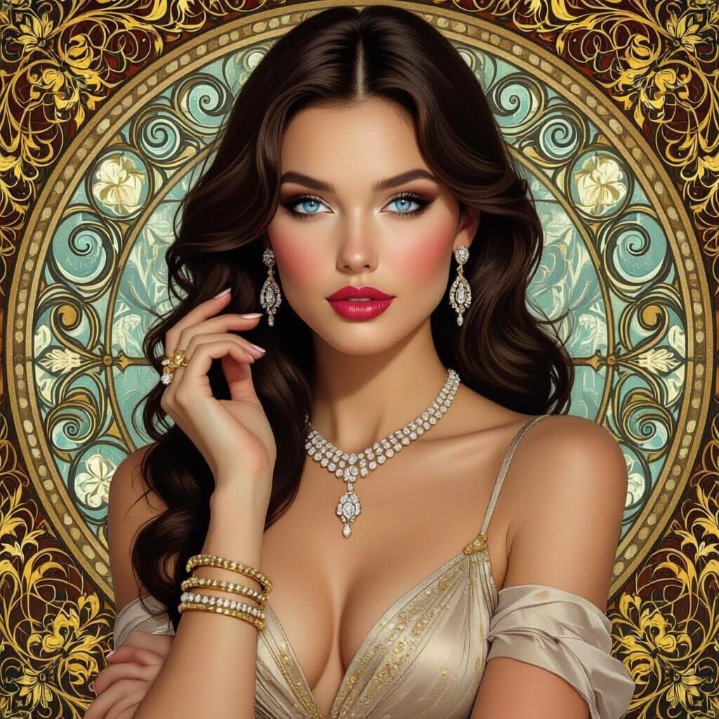 A portrait full body, russian blue eyes gorgeous brunette wo...