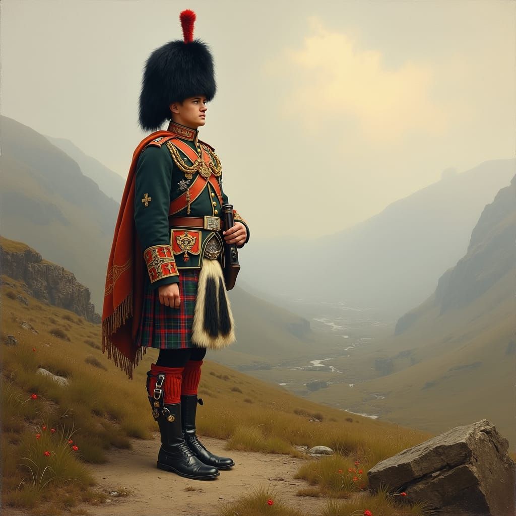 Scottish Highlander Portrait with BYDAND Motto