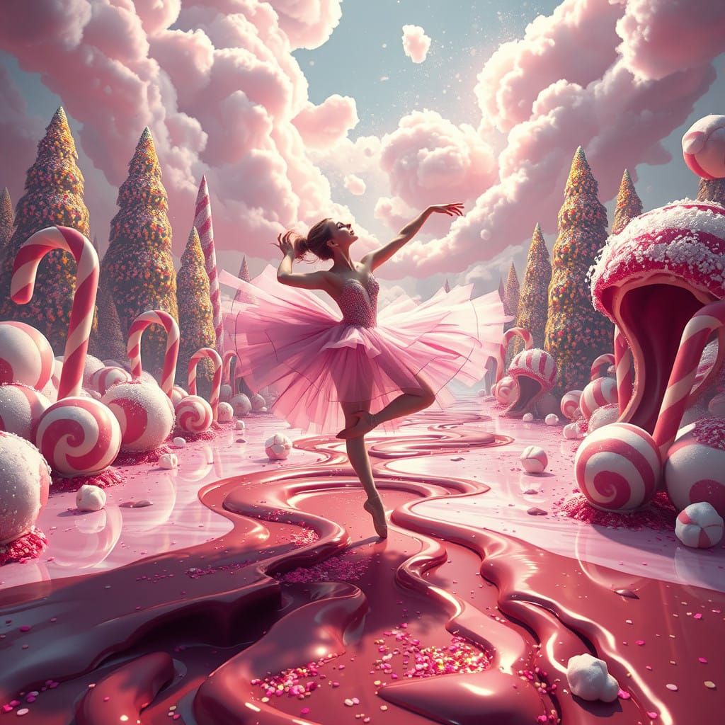 Whimsical Chocolate Ballerina in a Sugar Glass Wonderland