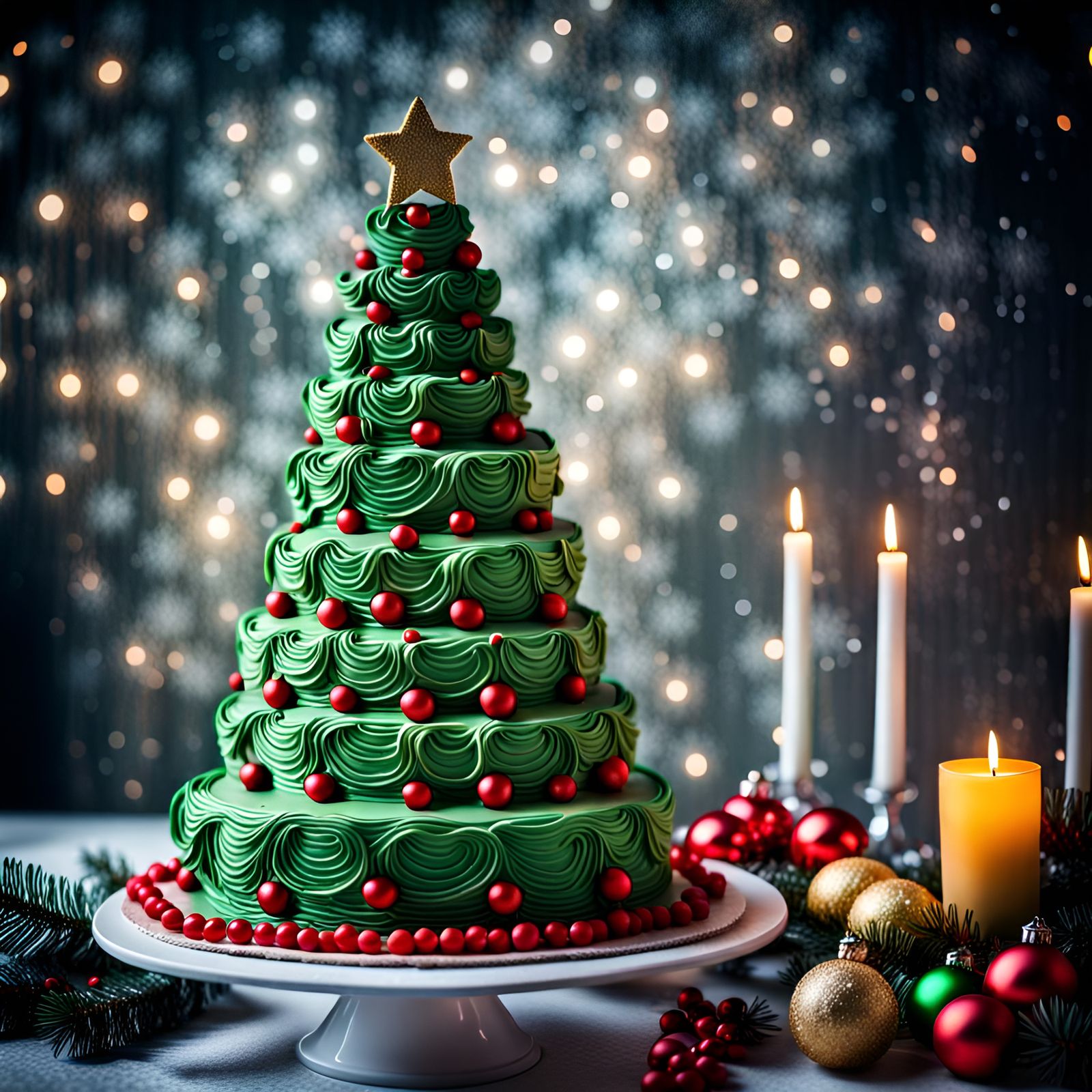 Christmas Tree Cake with Intricate Hyperrealistic Details