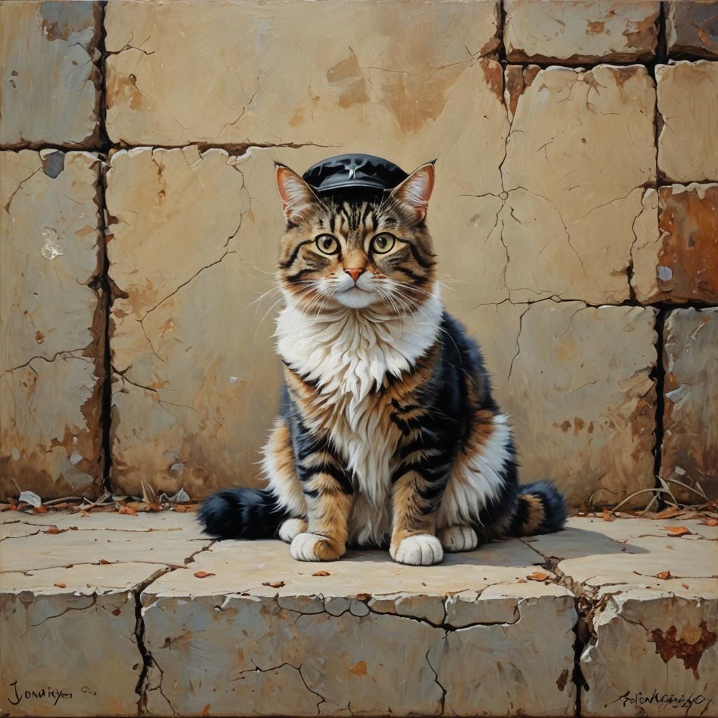 Pilgrim Cat in Oil Painting Style