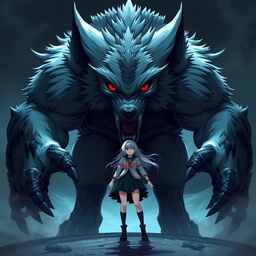 Girl Confronts Red-Eyed Monster in Epic Anime Fantasy