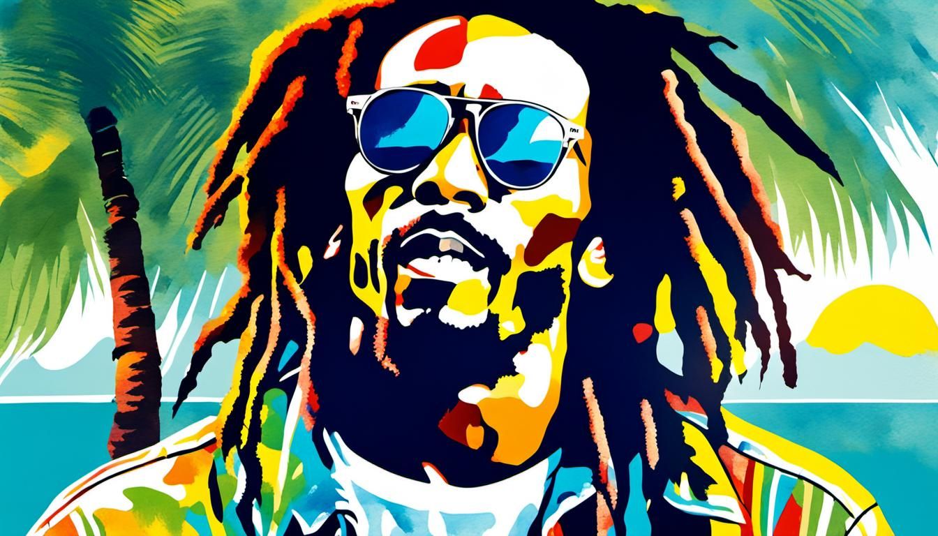 Bob Marley Portrait in Watercolor Pop Art Style