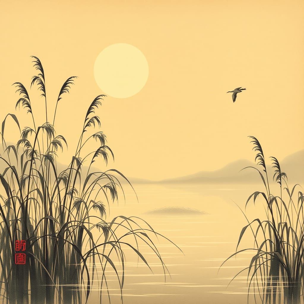Serene Japanese Landscape with Cranes in Edo Style