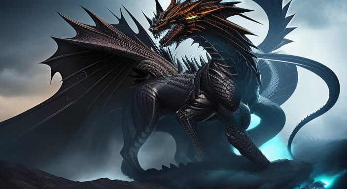 Mystical Black Dragon God in Dark Fantasy