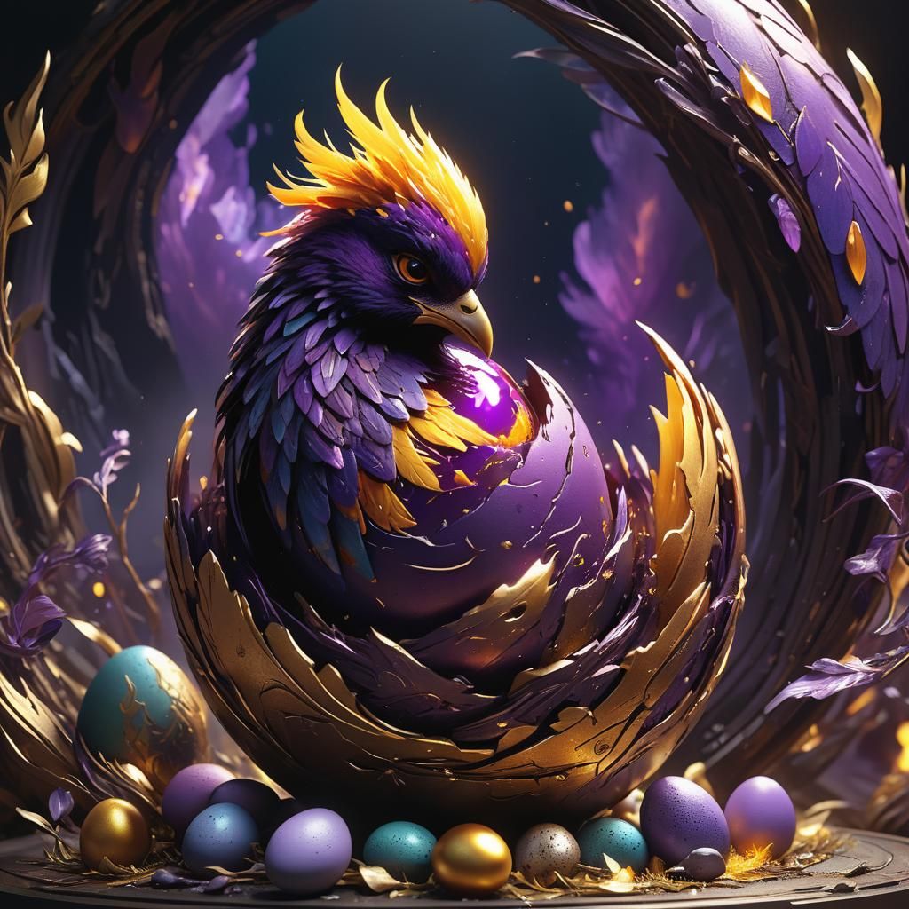 Baby Phoenix Hatches in Dark Fantasy Style