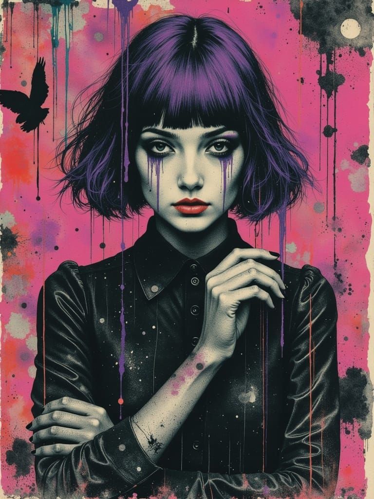 Gothic Portrait of a Melancholic Woman in Abstract Style