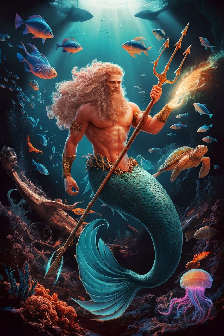 Merman Guardian of Sunken Ship, Abstract Digital Art