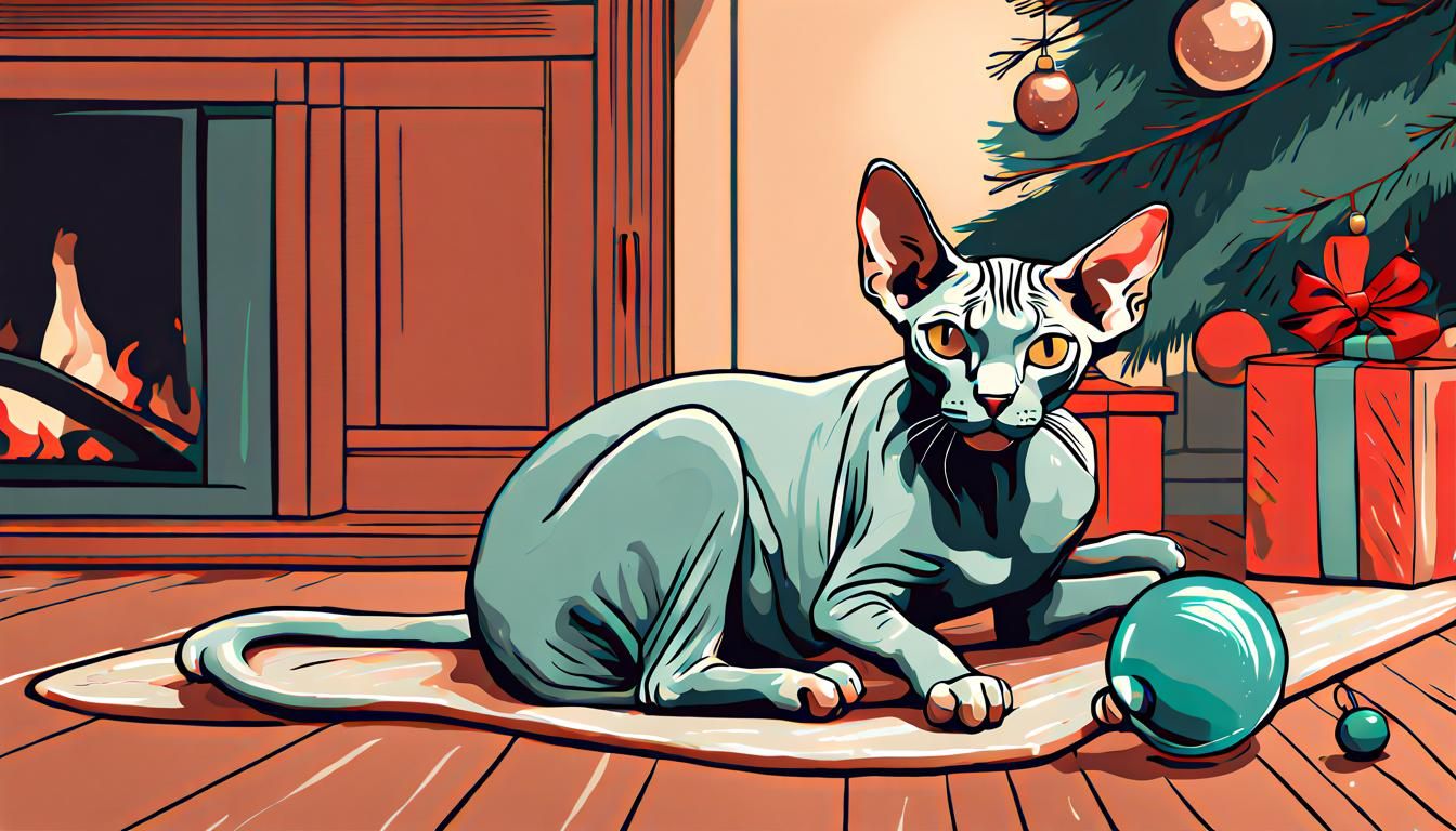 Sphynx Cat with Ornament in Cozy Digital Painting