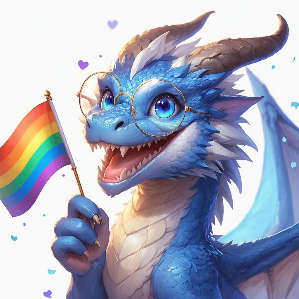 Adorable Blue Dragon Celebrates Pride: Anime Art
