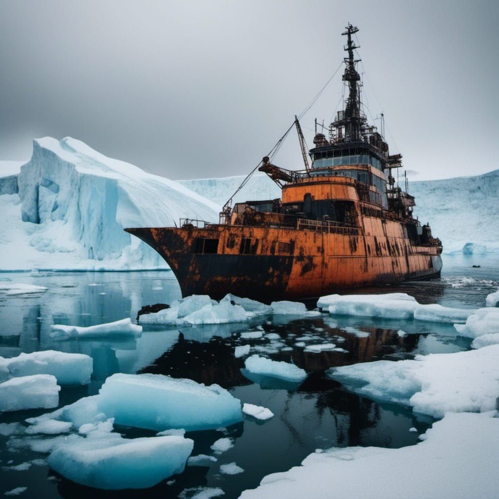Icebreaker Ship in Antarctica: Pop Art Style