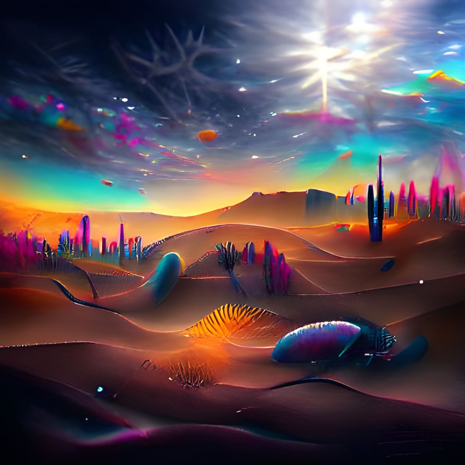 Astral Desert Sunrise: Holographic Alien World