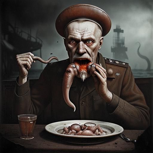 Soviet Dictator's Surreal Squid Feast: 1930s Photograph