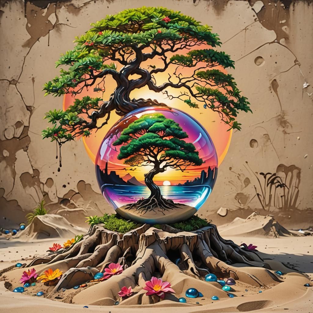 Crystal Ball Paradise: Vibrant Street Art Sunset
