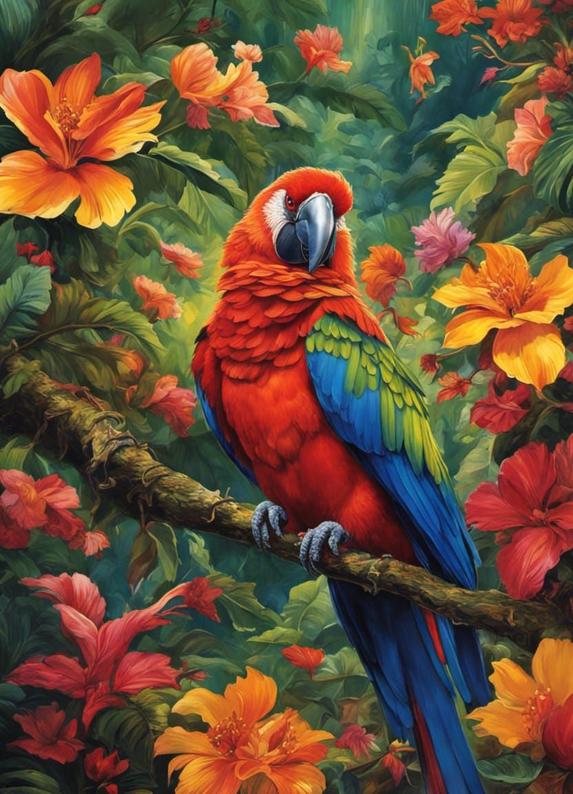 Scarlet Macaw in rainforest