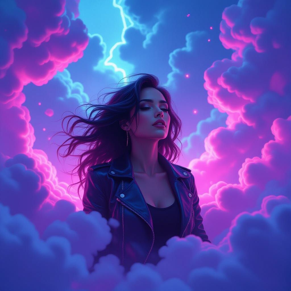 Neon Woman in Cyberpunk Surrealism