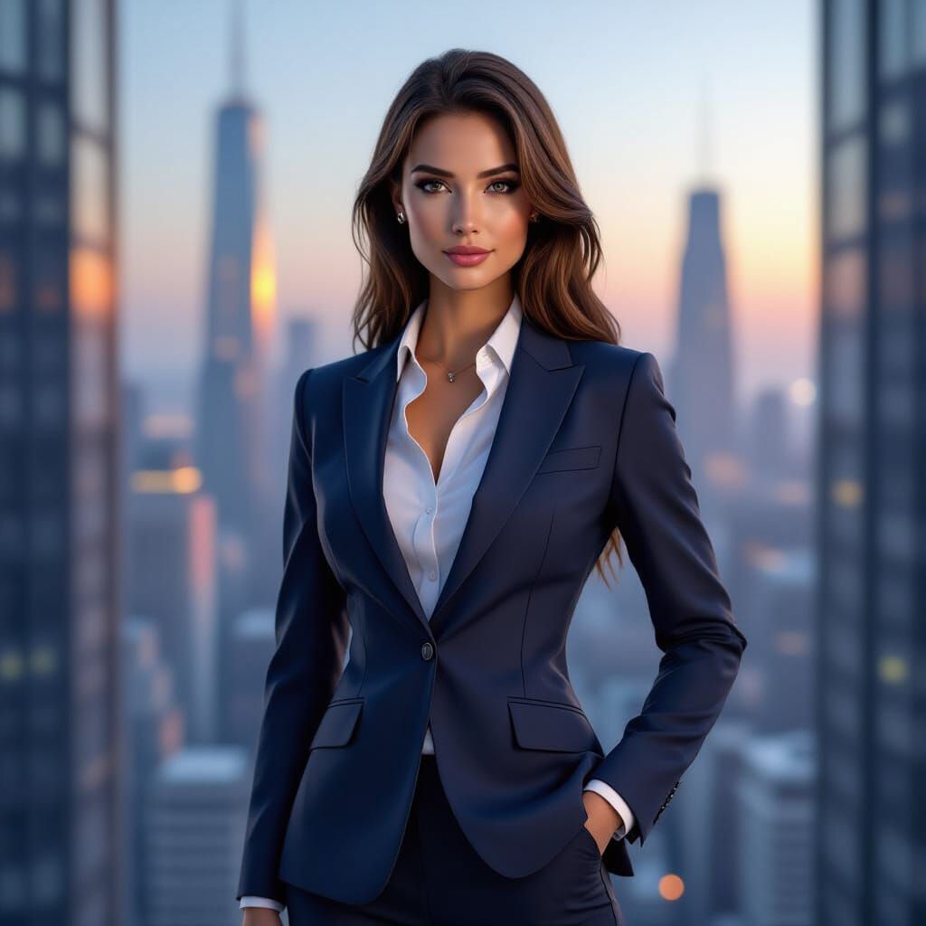 Confident Elf Woman in Power Suit in Photorealistic Style