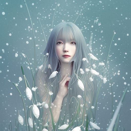 Fairytale Snowdrops in Snow: Highly Detailed Octane Render