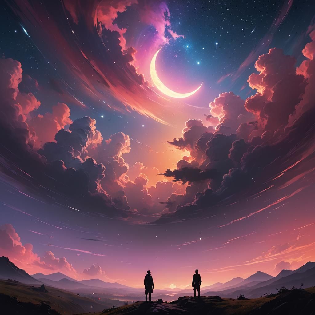 Dramatic Starry Sky Landscape in Surreal Style