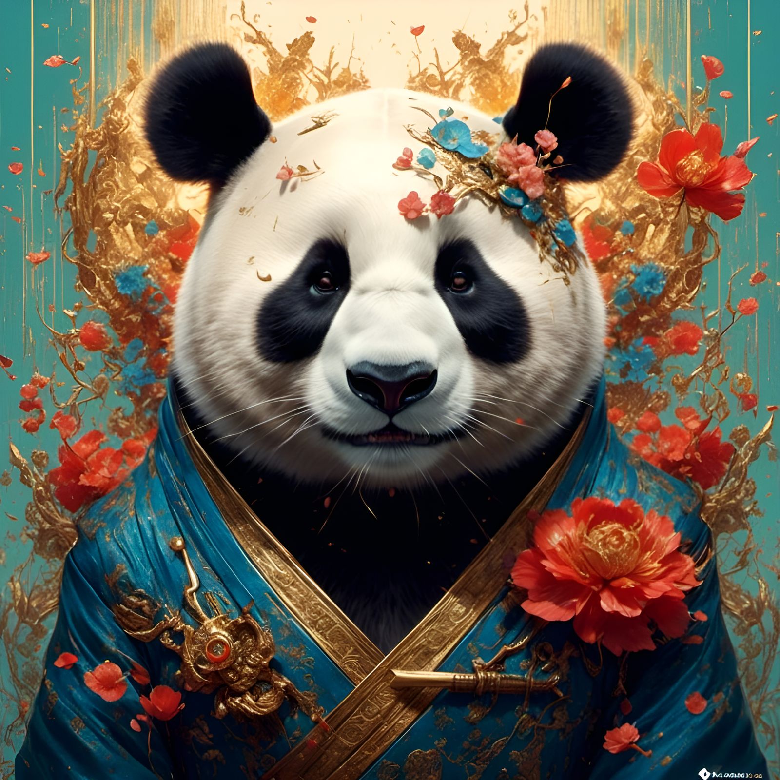 Panda Van Gogh Portrait in Anime Style