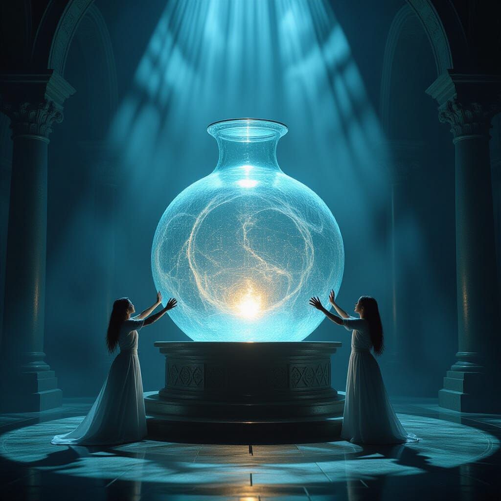 Sacred Glade with Glowing Gourd Altar and Dramatic Confronta...