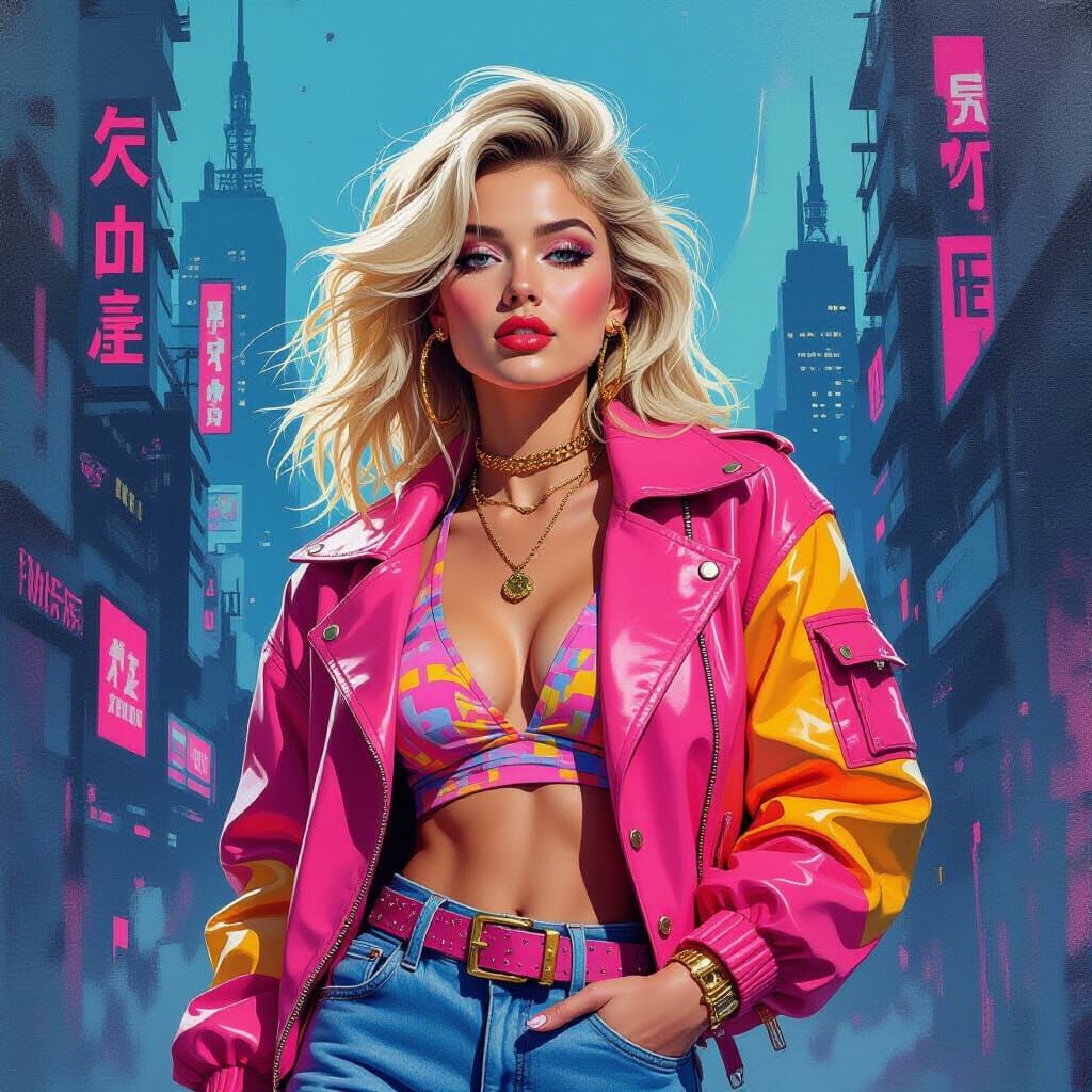 Cyberpunk 80s Barbie in Oil Painting Style