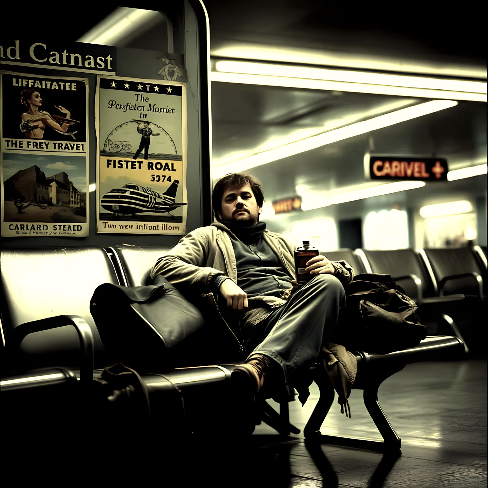 Desolate Airport Scene of Loneliness and Isolation