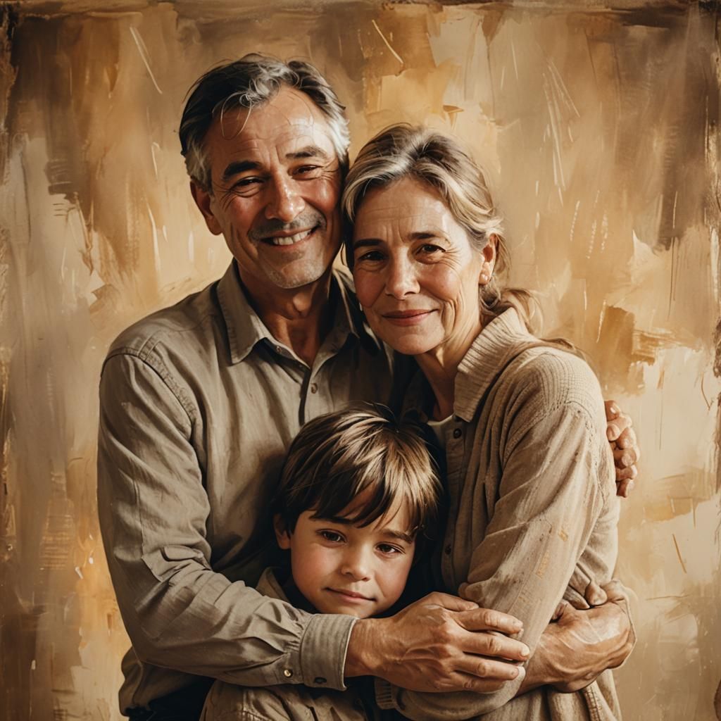 Emotive Family Portrait in Oil Painting Style