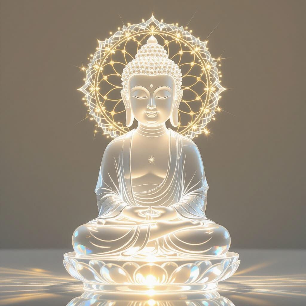 Joyful Buddha Radiating Light in Crystal and Sunlight
