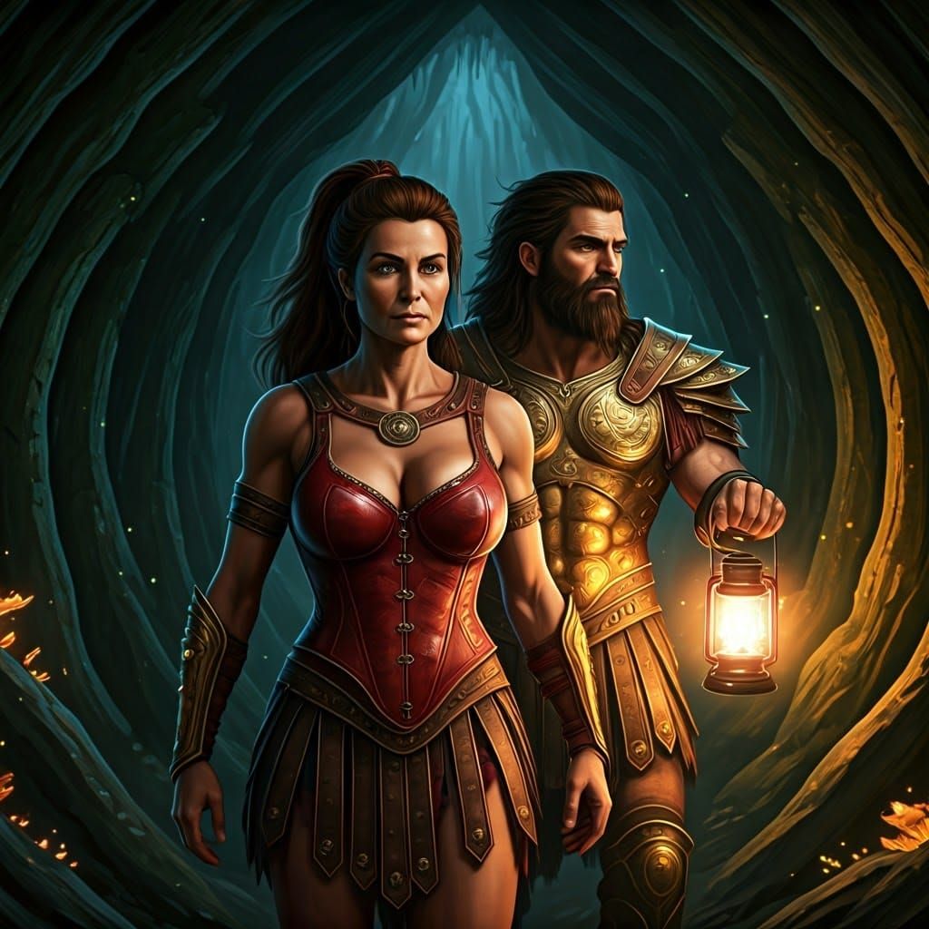 Spartan mercenary siblings exploring a cave together