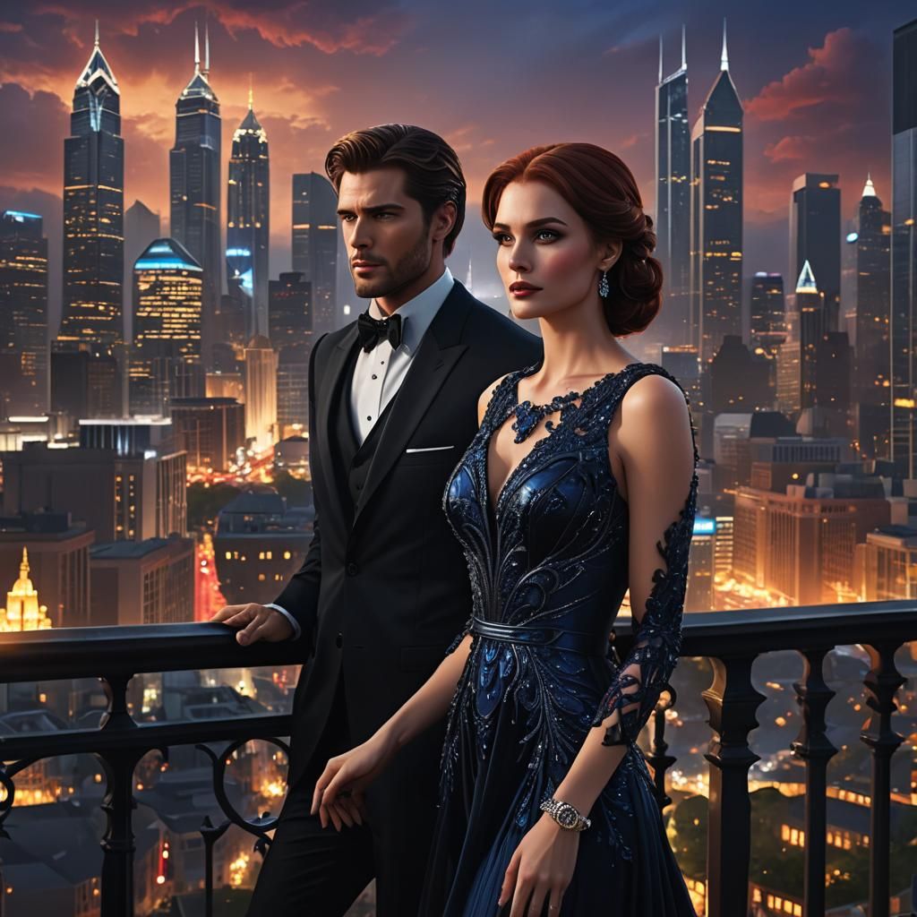 Auburn Woman with Atlanta Skyline: Fantasy Concept Art