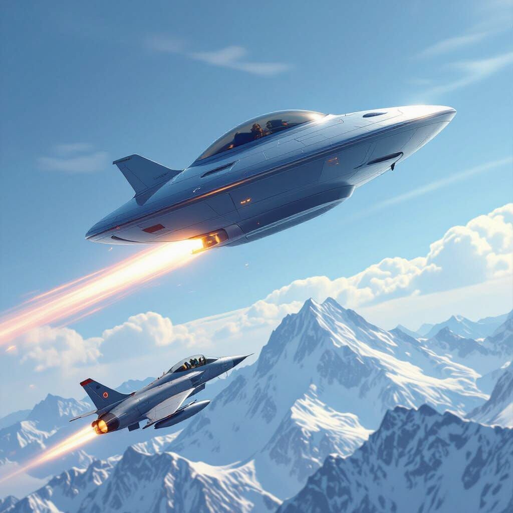 UFO Outpaces Jet Fighter Over Snowy Mountains