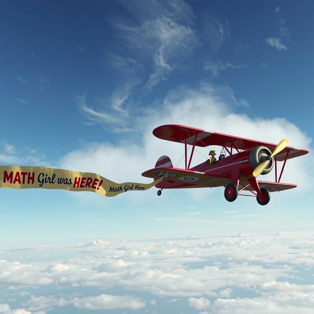 Red Biplane Pulls "Math Girl" Streamer, Cinematic 8K