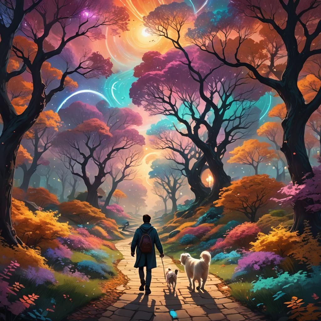 Man and Ghostly Dog in Nebula Park