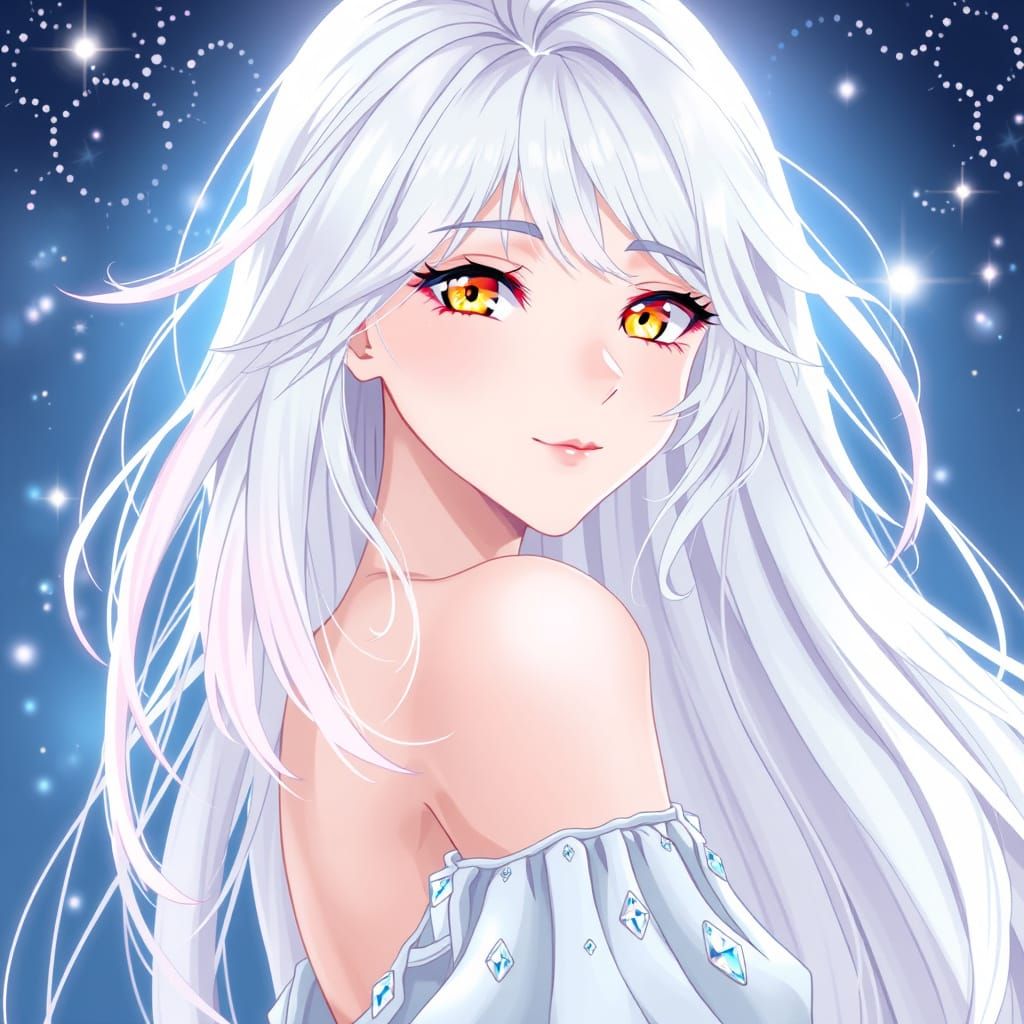 Beneath Starlight: Anime-Inspired Portrait of a Celestial Be...