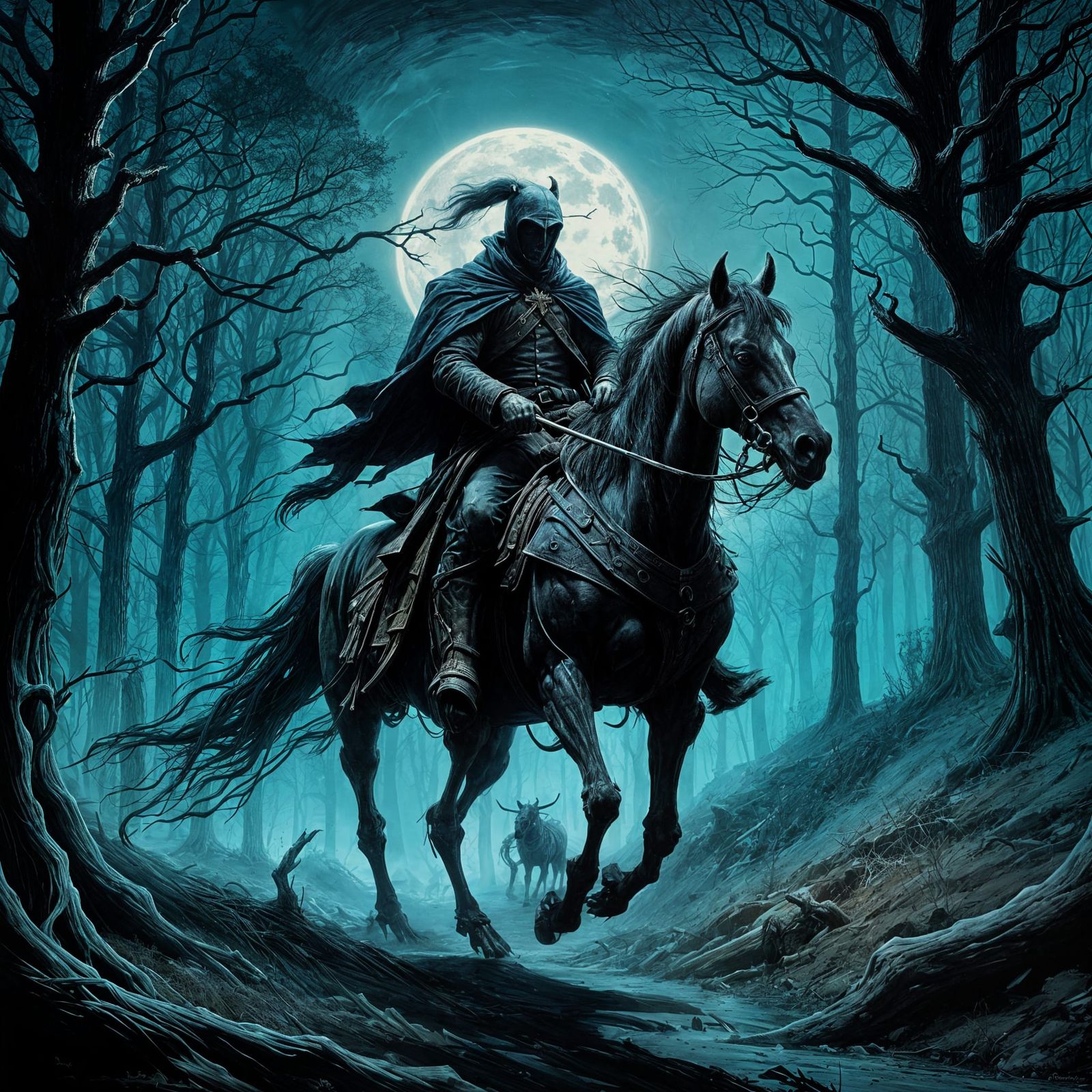 Headless Horseman in Gothic Horror Style