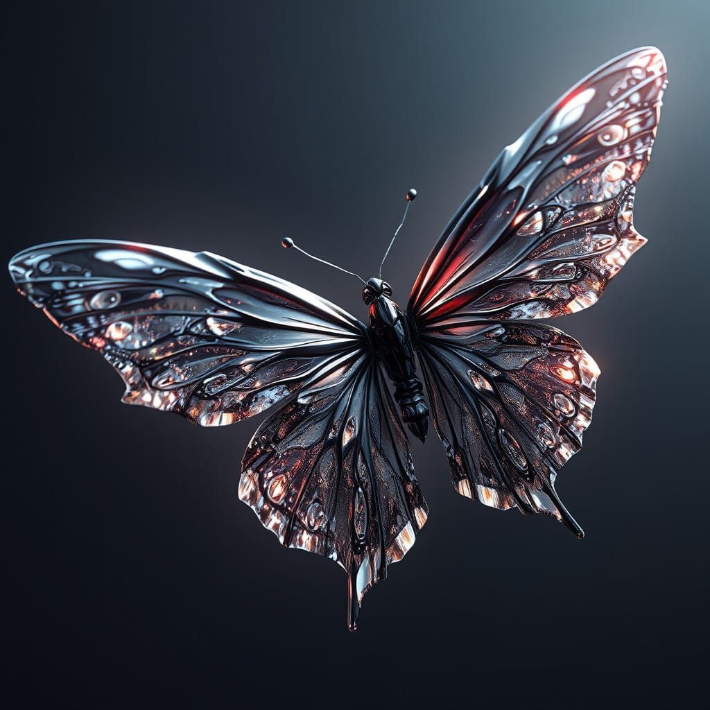 Majestic Black Crystal Butterfly in Anime Style
