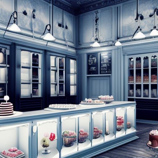 Retro French Patisserie with Cakes, 8K Photorealism