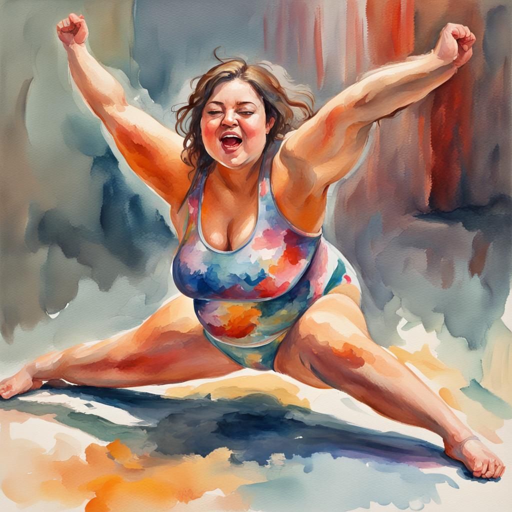 Girl in Gouache Style Does the Splits