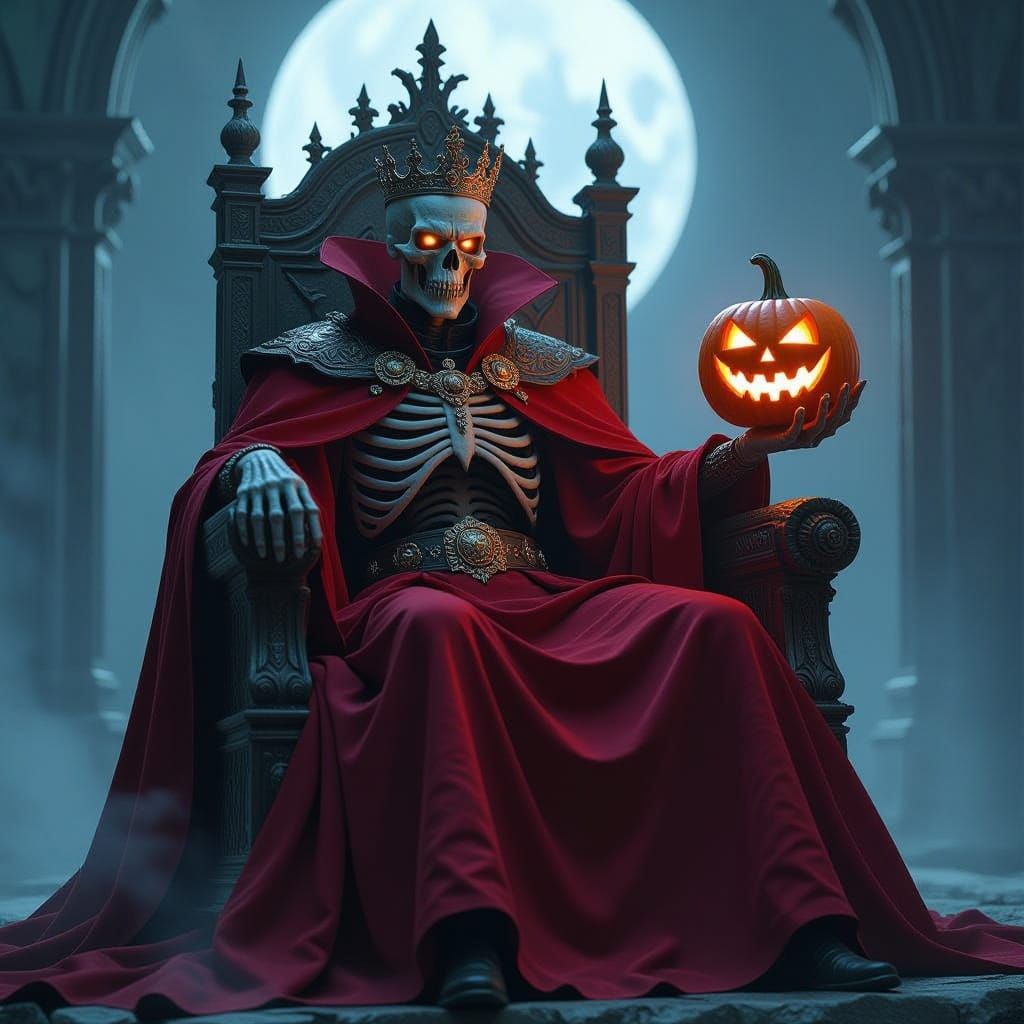 Undead King on Throne with Glowing Pumpkin