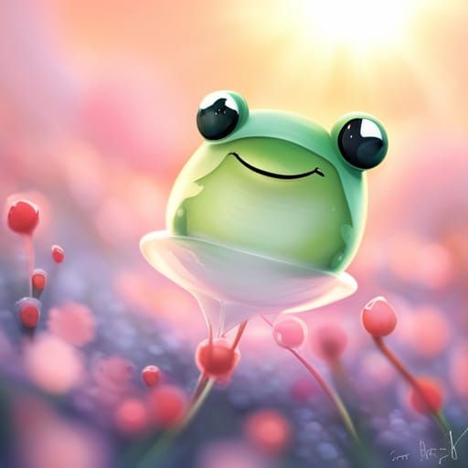 Cute Kawaii Frog with Bubbles