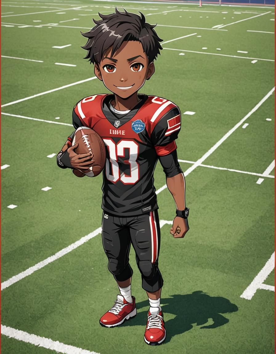 Anime-Style Chibi Man in Football Uniform