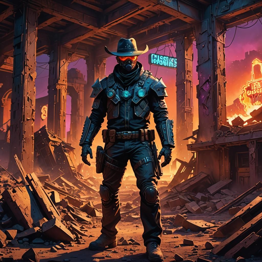 Post-Apocalyptic Cowboy Showdown in Oil Painting Style