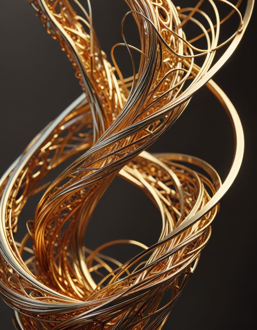 Abstract Wire Sculpture in Metallic Tones