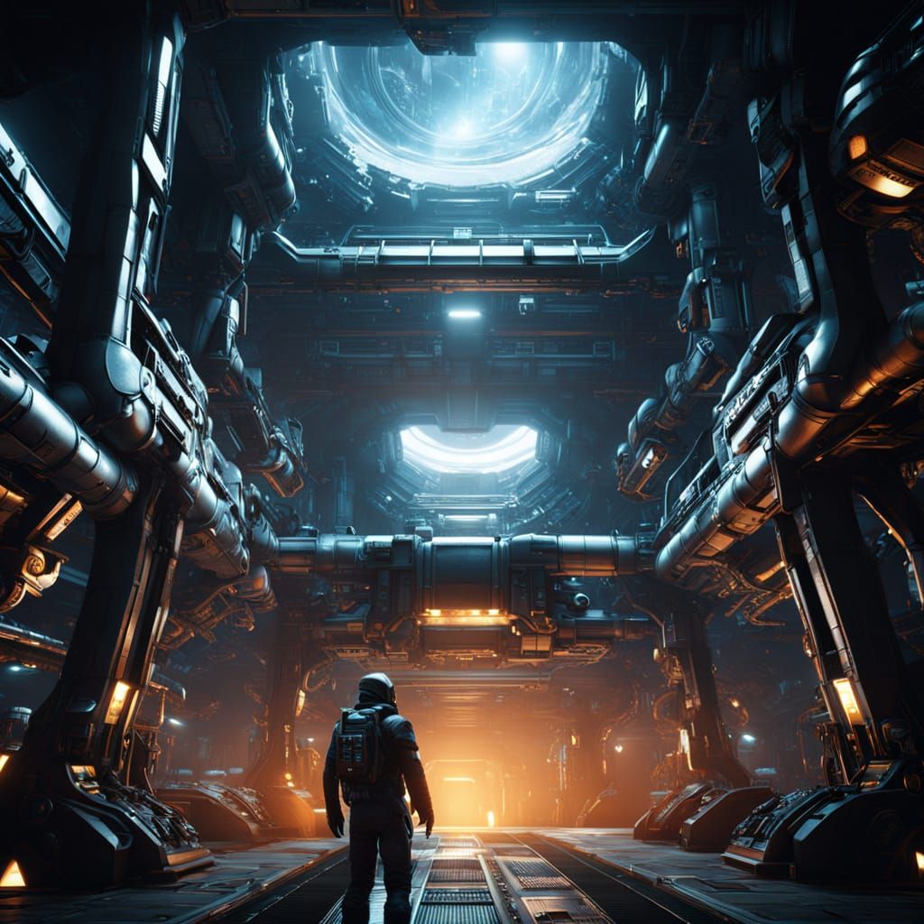 Sleek Space Station with Colossal Reactor Biomachine