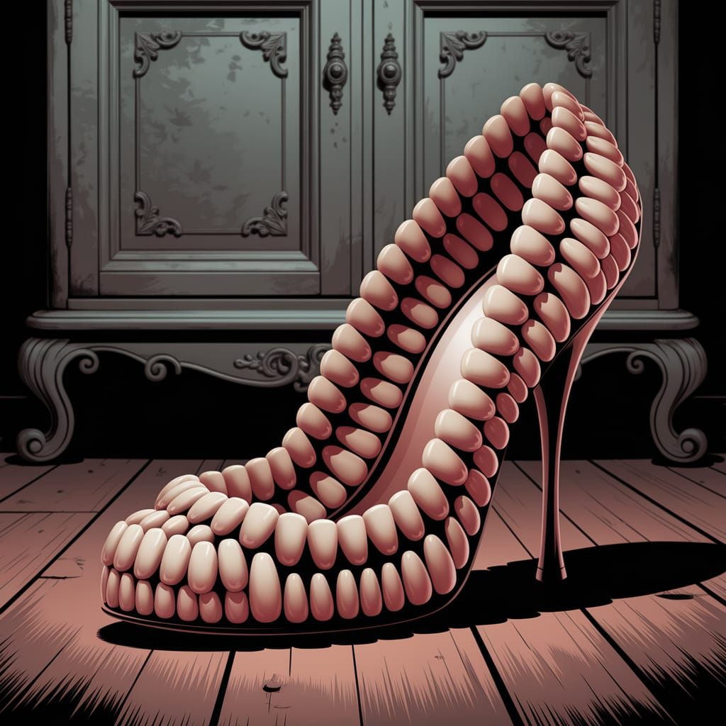 Human Teeth High Heel Shoe Illustration