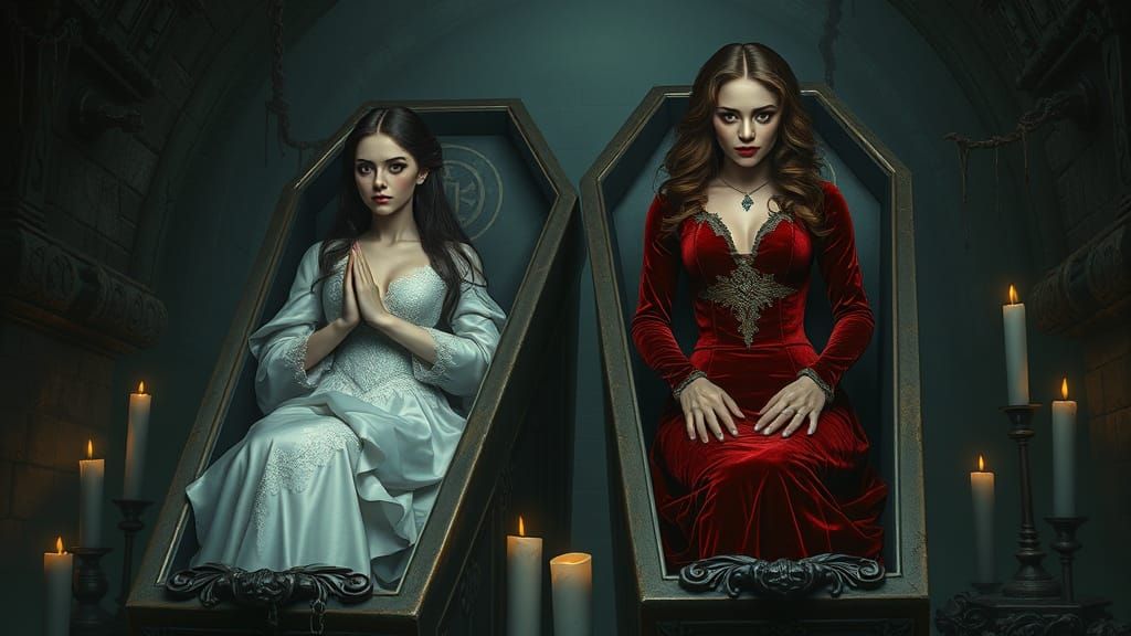 Mysterious Women in Ornate Coffins, Ancient Crypt