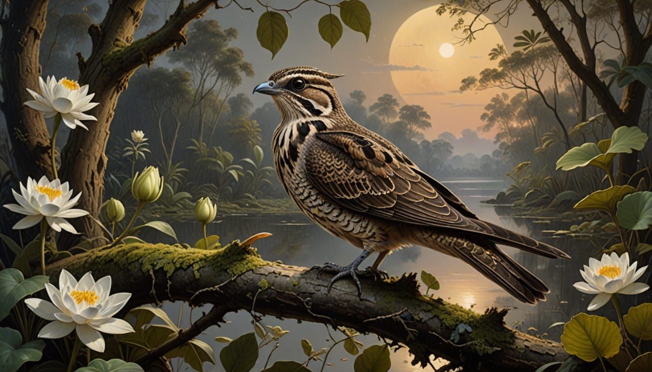 Majestic Great Eared Nightjar in Moonlit Glory