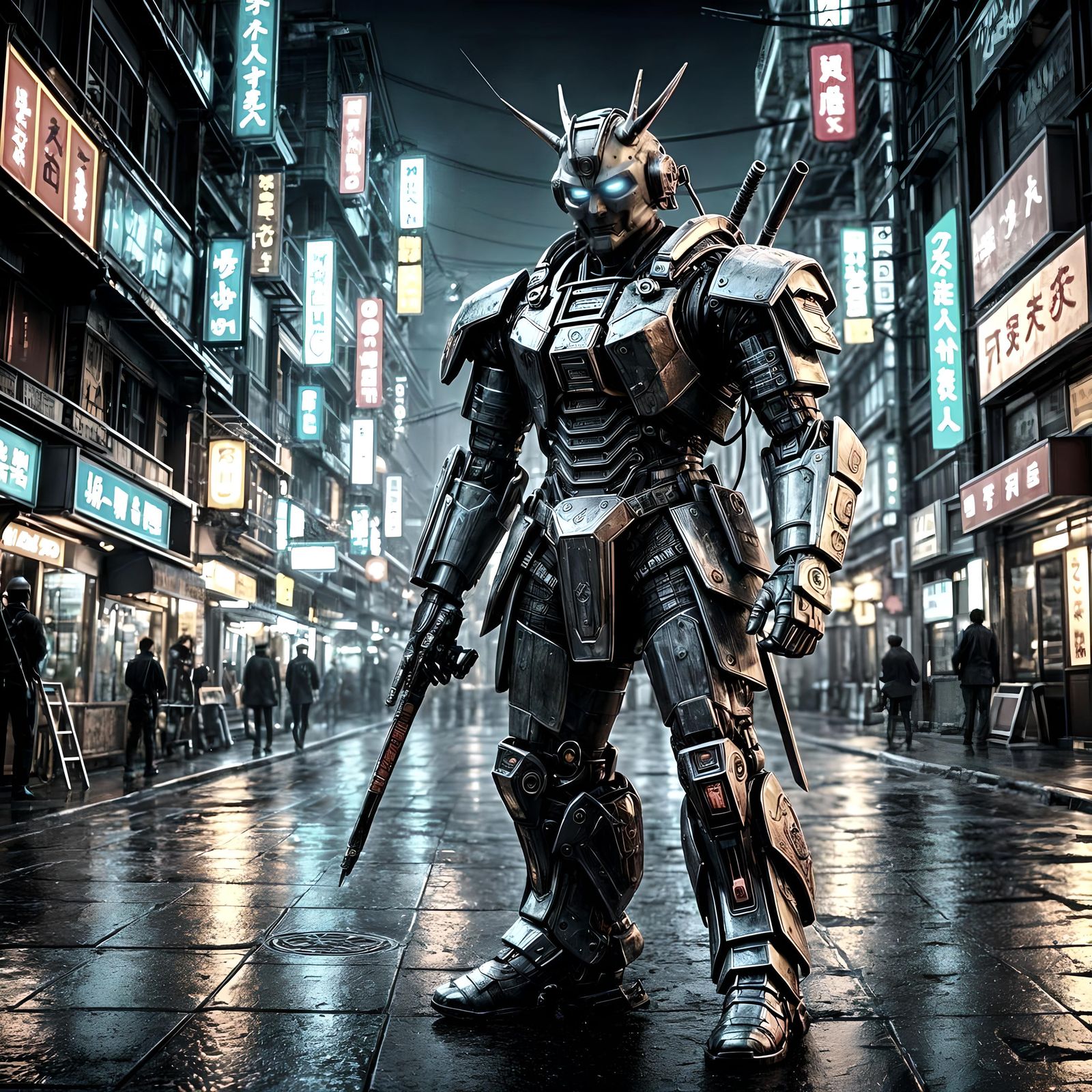 Hyperrealistic Samurai Robot in Future Killermode